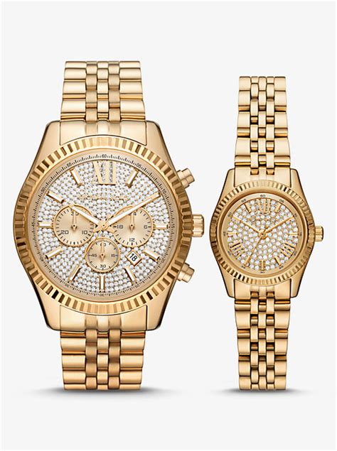 michael kors women's sawyer gold-tone and leather watch|michael kors pyper gold.